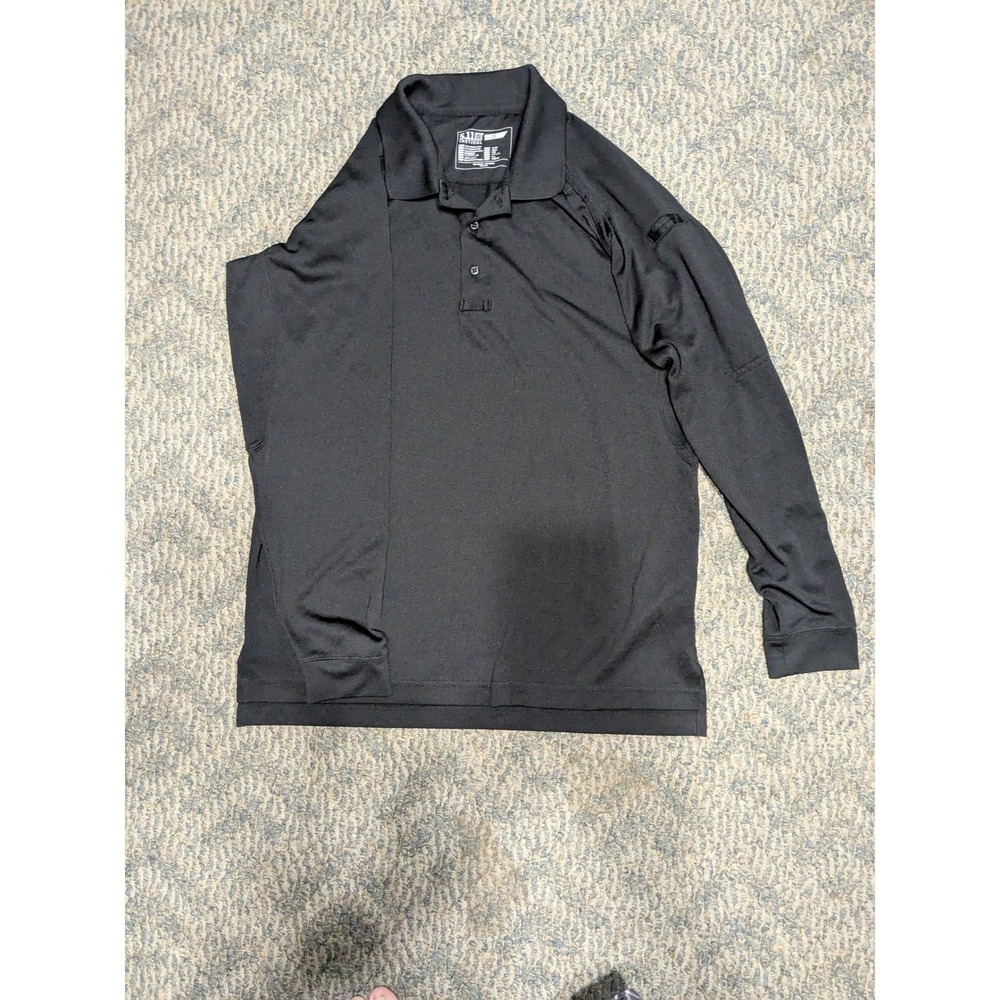 5.11 Tactical Performance Long Sleeve Polo Shirt Black Mens Medium Mic Loops
